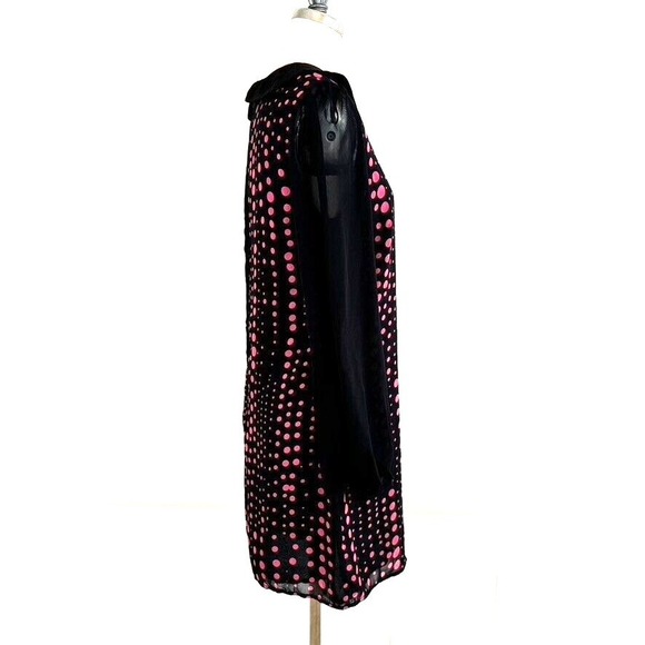 Therapy Dress 10 Black Pink Dots Sheer Sleeves Peter Pan Collar Wednesday Adams - Picture 6 of 10